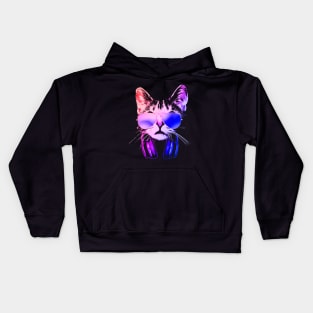 Neon Cat DJ With Headphones Kids Hoodie